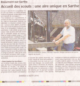 Article dans moulins et rivières de la Sarthe, juillet 2010