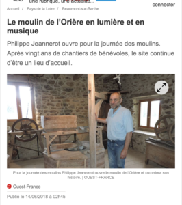 revue de presse évoquant le moulin de l'orière et ses activités estivales à Beaumont sur Sarthe